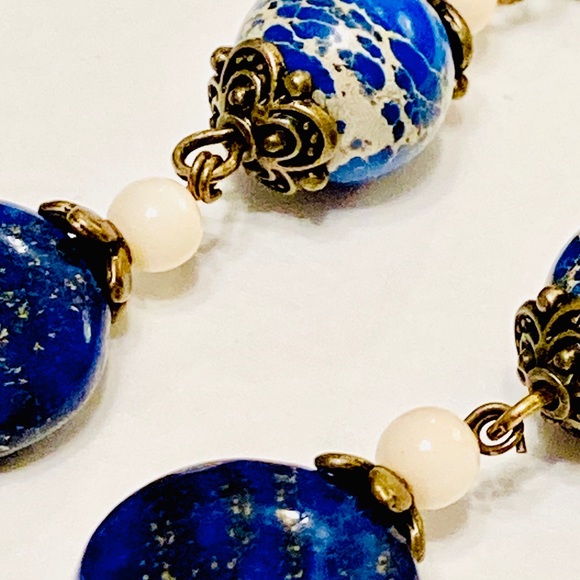 Lapis Lazuli & Blue Sea Sediment Jasper Earrings - Picture 5 of 7